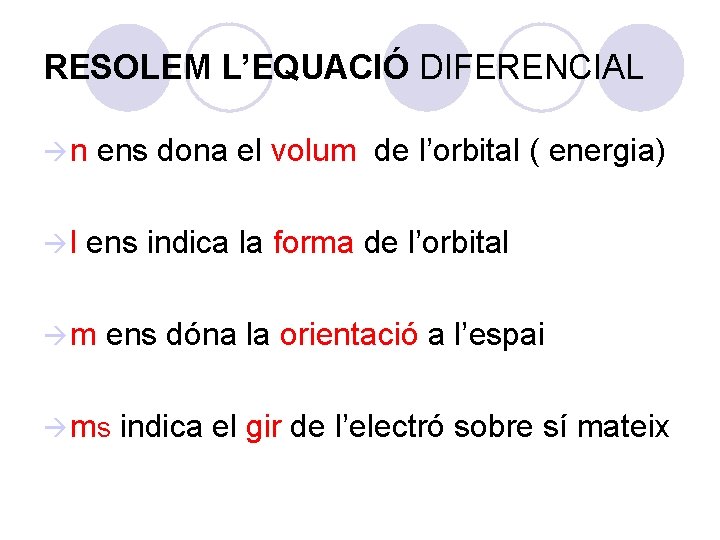 RESOLEM L’EQUACIÓ DIFERENCIAL n ens dona el volum de l’orbital ( energia) l ens