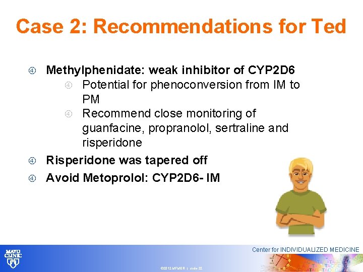 Case 2: Recommendations for Ted Methylphenidate: weak inhibitor of CYP 2 D 6 Potential