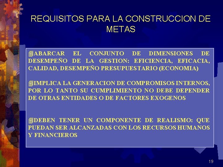 REQUISITOS PARA LA CONSTRUCCION DE METAS 4 ABARCAR EL CONJUNTO DE DIMENSIONES DE DESEMPEÑO