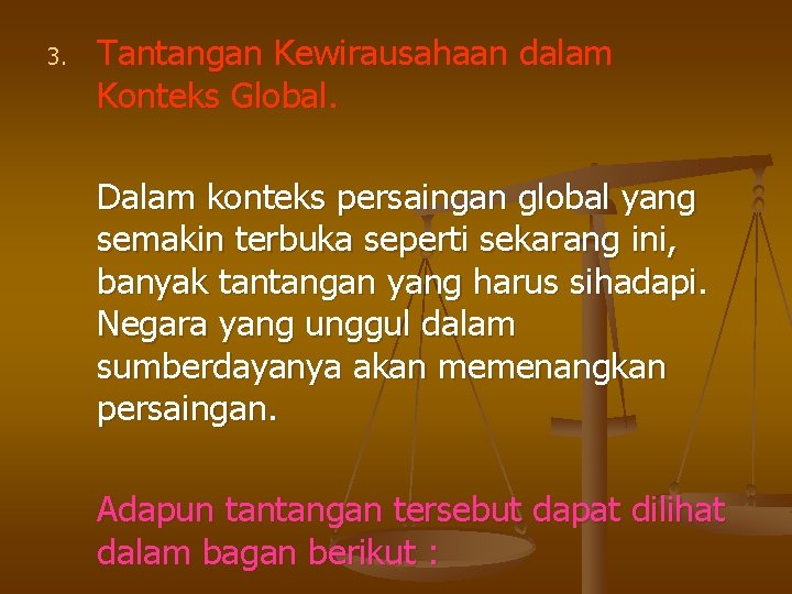 3. Tantangan Kewirausahaan dalam Konteks Global. Dalam konteks persaingan global yang semakin terbuka seperti