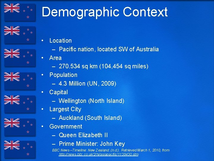 Demographic Context • Location – Pacific nation, located SW of Australia • Area –