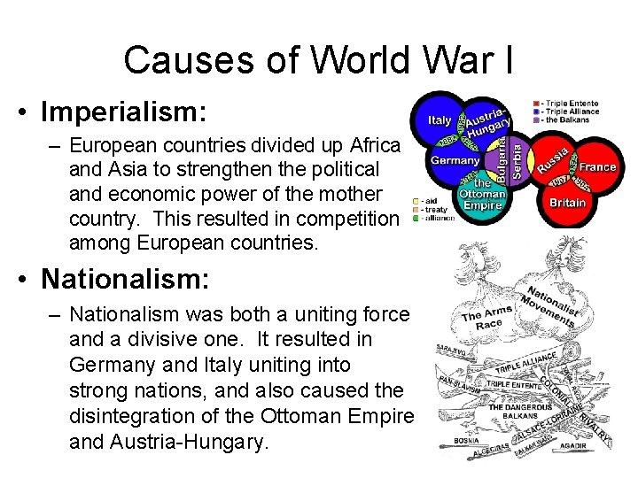 Causes of World War I • Imperialism: – European countries divided up Africa and