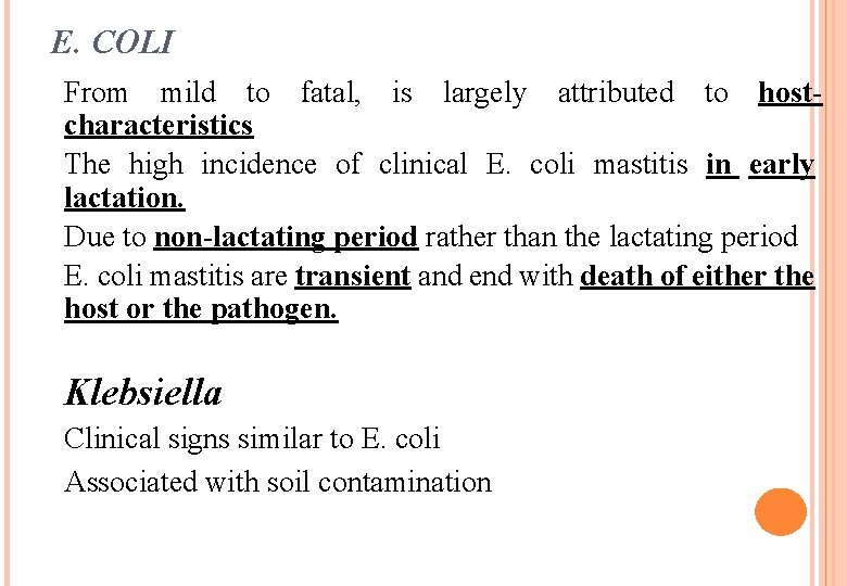 E. COLI From mild to fatal, is largely attributed to hostcharacteristics The high incidence E. COLI From mild to fatal, is largely attributed to hostcharacteristics The high incidence