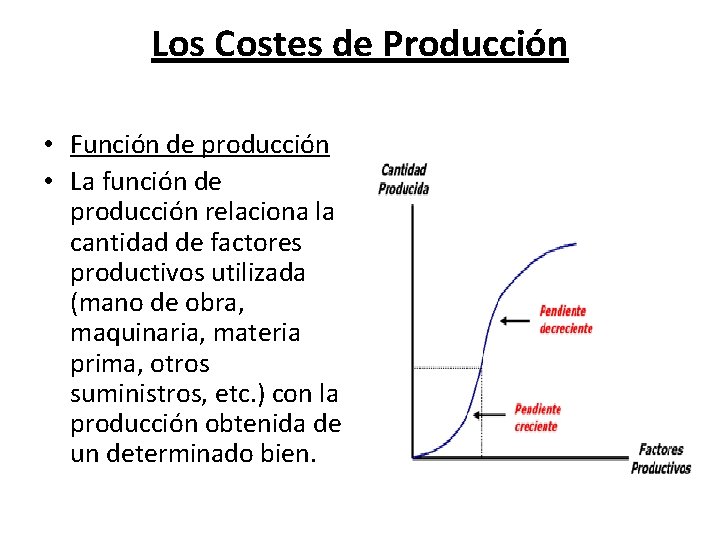 Los Costes de Producción • Función de producción • La función de producción relaciona