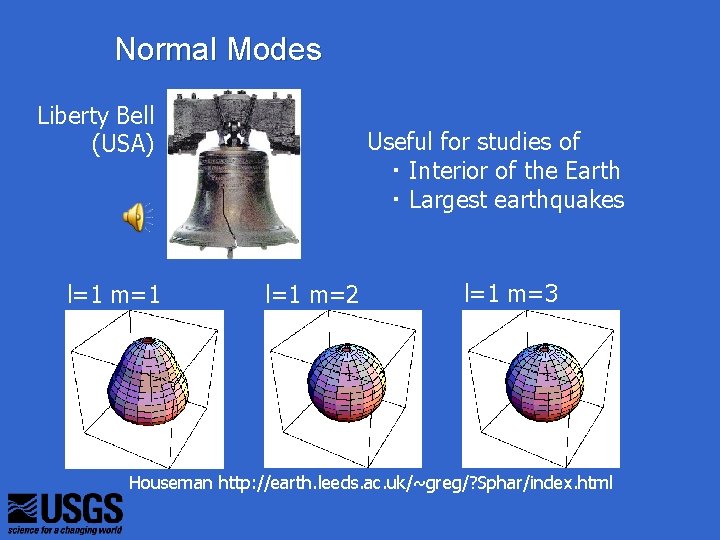 Normal Modes Liberty Bell (USA) l=1 m=1 Useful for studies of ・ Interior of