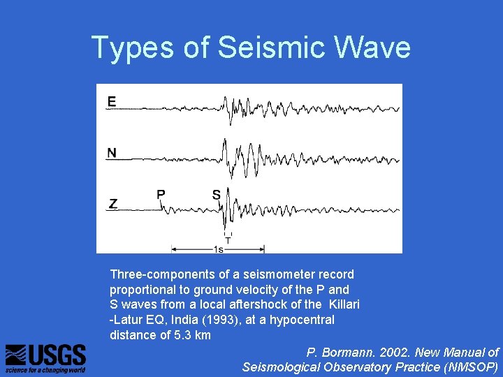 Types of Seismic Wave Three-components of a seismometer record proportional to ground velocity of