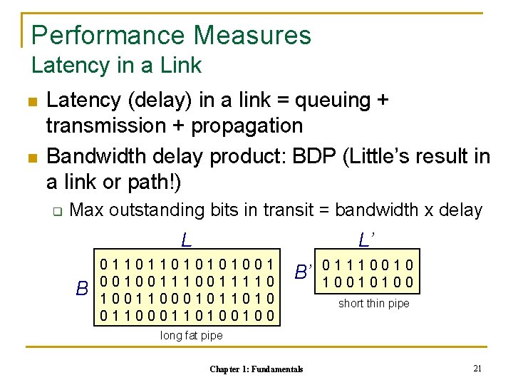 Performance Measures Latency in a Link n n Latency (delay) in a link =