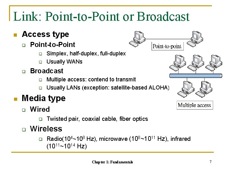 Link: Point-to-Point or Broadcast n Access type q Point-to-Point q q q Broadcast q