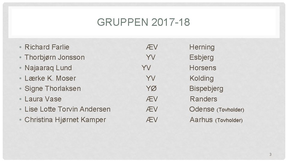 GRUPPEN 2017 -18 • • Richard Farlie ÆV Herning Thorbjørn Jonsson YV Esbjerg Najaaraq GRUPPEN 2017 -18 • • Richard Farlie ÆV Herning Thorbjørn Jonsson YV Esbjerg Najaaraq