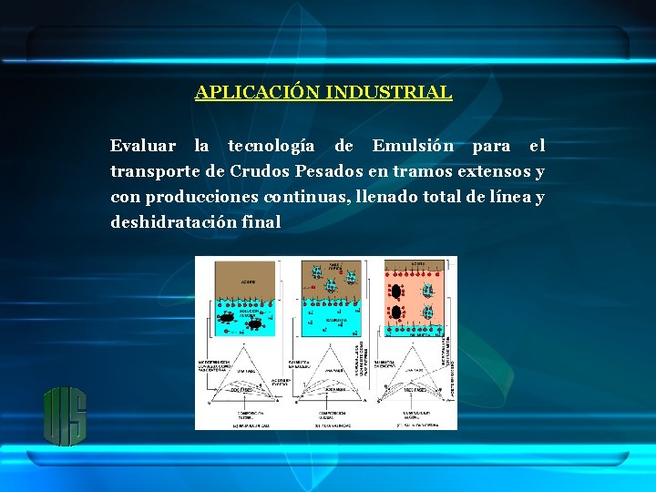 APLICACIÓN INDUSTRIAL Evaluar la tecnología de Emulsión para el transporte de Crudos Pesados en