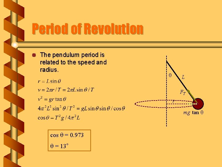 Period of Revolution ] The pendulum period is related to the speed and radius.