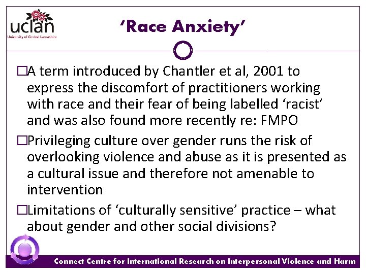 ‘Race Anxiety’ �A term introduced by Chantler et al, 2001 to express the discomfort