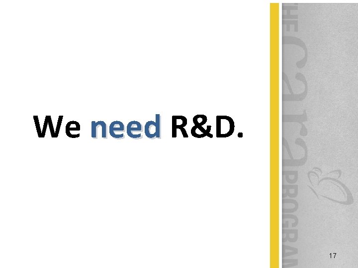 We need R&D. 17 