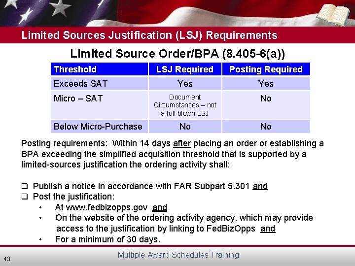 Limited Sources Justification (LSJ) Requirements Limited Source Order/BPA (8. 405 -6(a)) Threshold Exceeds SAT