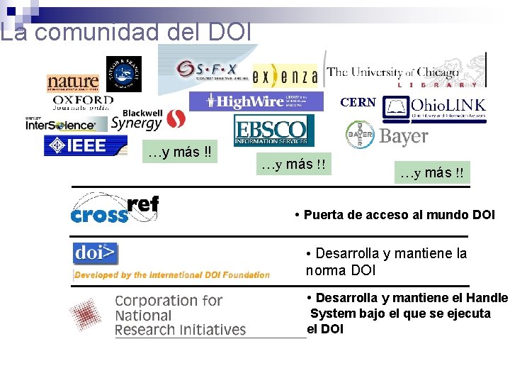 La comunidad del DOI CERN …y más !! • Puerta de acceso al mundo