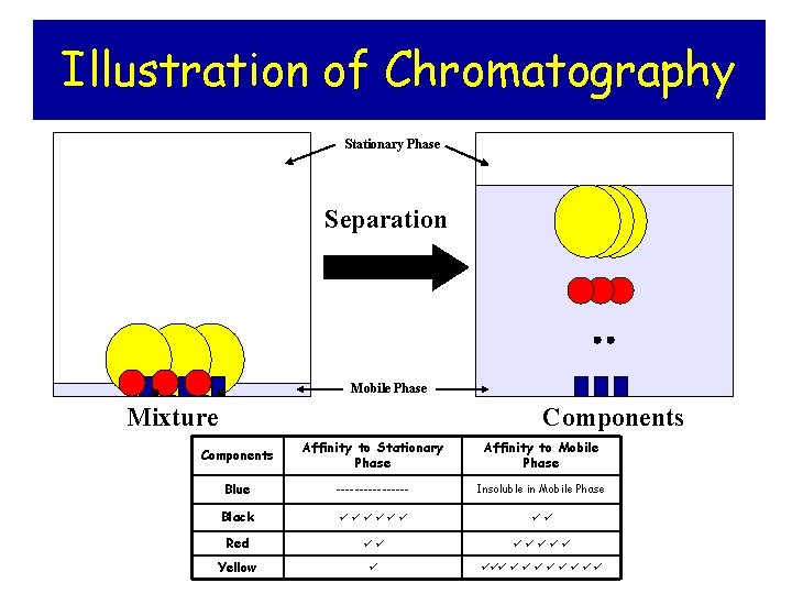 Illustration of Chromatography Stationary Phase Separation Mobile Phase Mixture Components Affinity to Stationary Phase