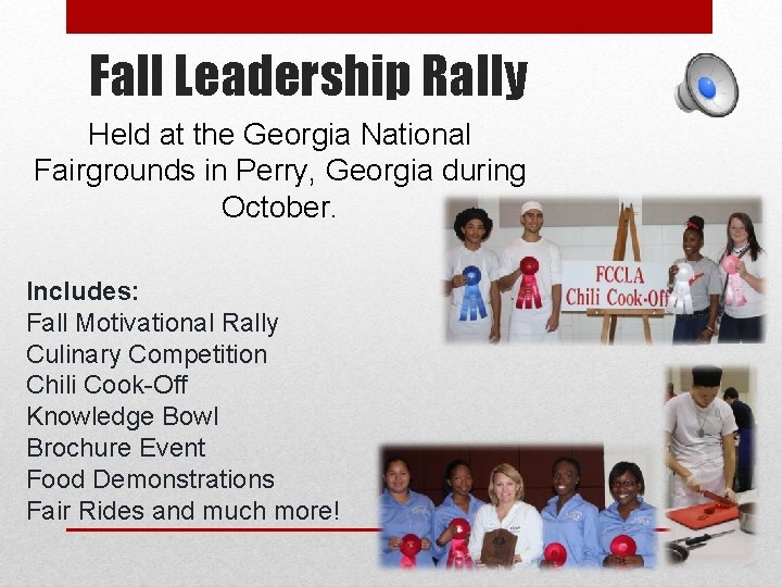 Fall Leadership Rally Held at the Georgia National Fairgrounds in Perry, Georgia during October. Fall Leadership Rally Held at the Georgia National Fairgrounds in Perry, Georgia during October.