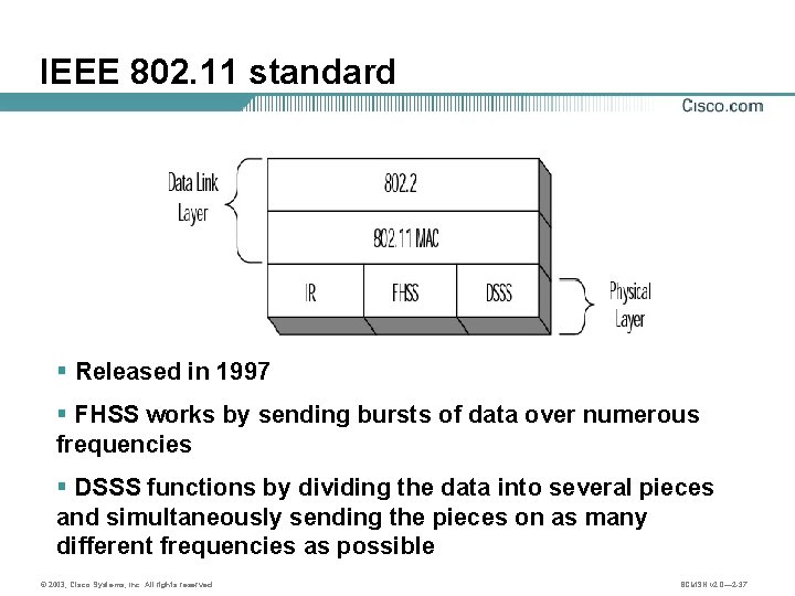 IEEE 802. 11 standard § Released in 1997 § FHSS works by sending bursts