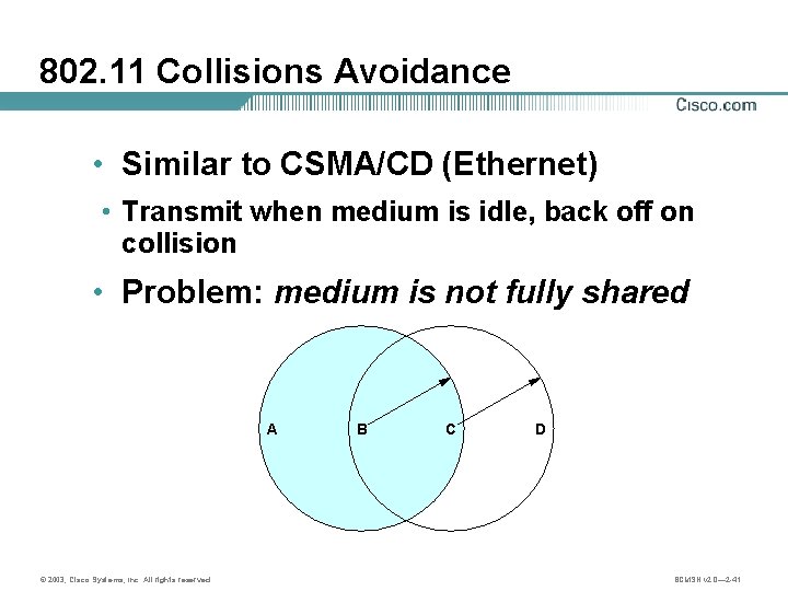 802. 11 Collisions Avoidance • Similar to CSMA/CD (Ethernet) • Transmit when medium is