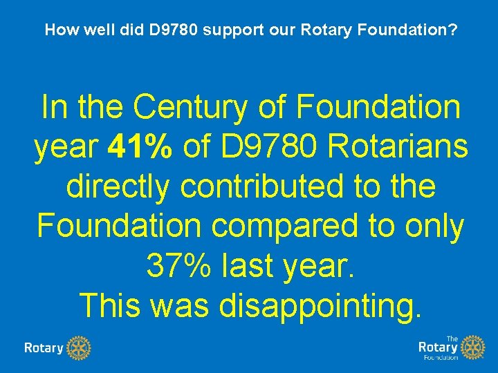 How well did D 9780 support our Rotary Foundation? In the Century of Foundation