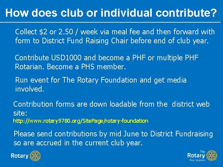 How does club or individual contribute? Collect $2 or 2. 50 / week via