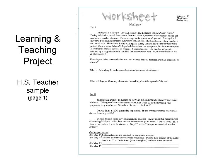  Learning & Teaching Project H. S. Teacher sample (page 1) 