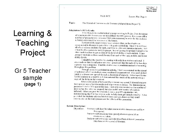  Learning & Teaching Project Gr 5 Teacher sample (page 1) 