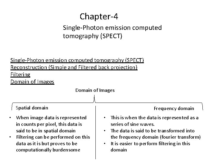 Chapter-4 Single-Photon emission computed tomography (SPECT) Reconstruction (Simple and Filtered back projection) Filtering Domain
