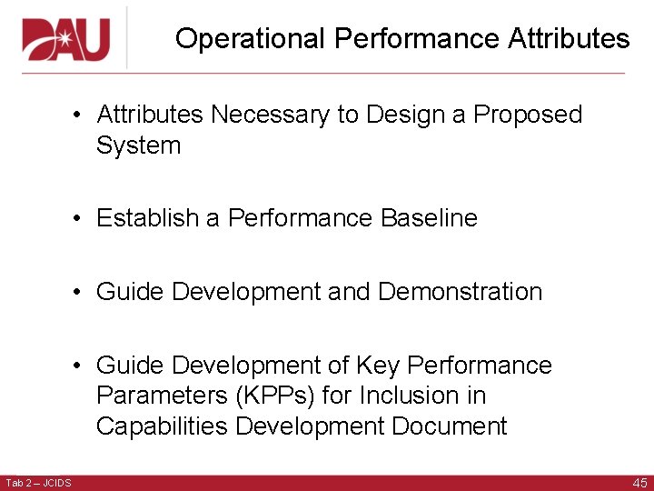 Operational Performance Attributes • Attributes Necessary to Design a Proposed System • Establish a