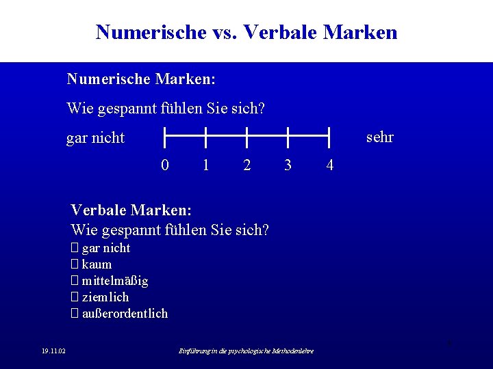 Numerische vs. Verbale Marken Numerische Marken: Wie gespannt fühlen Sie sich? sehr gar nicht