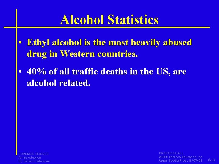 Alcohol Statistics • Ethyl alcohol is the most heavily abused drug in Western countries.