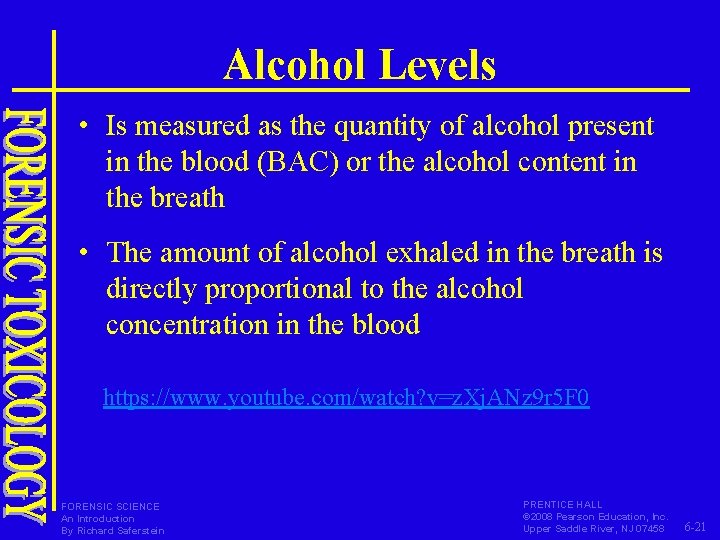 Alcohol Levels • Is measured as the quantity of alcohol present in the blood