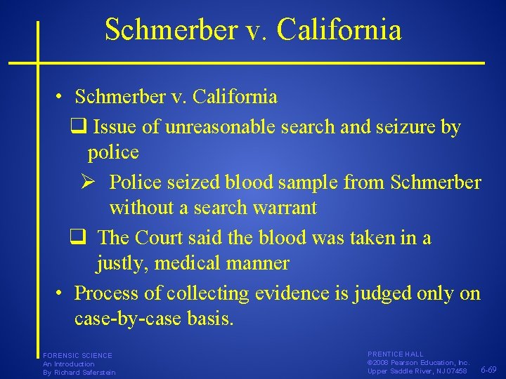 Schmerber v. California • Schmerber v. California q Issue of unreasonable search and seizure Schmerber v. California • Schmerber v. California q Issue of unreasonable search and seizure