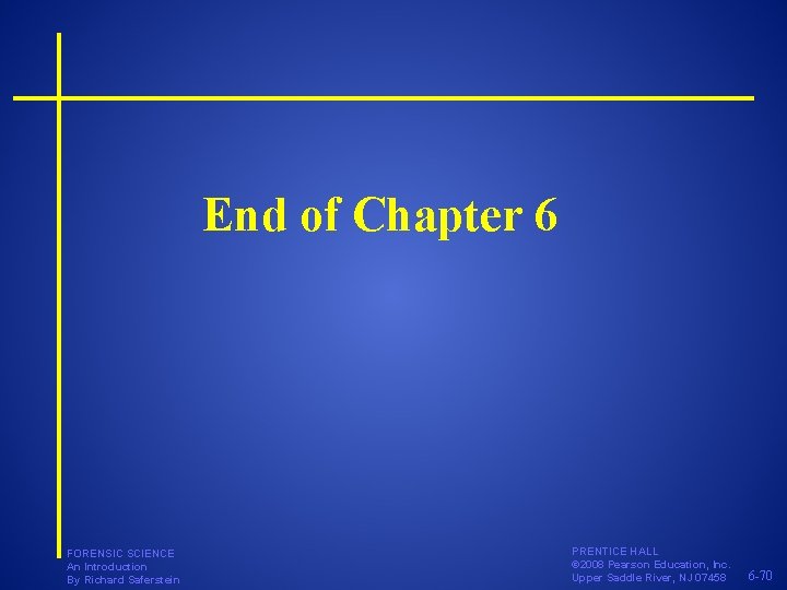 End of Chapter 6 FORENSIC SCIENCE An Introduction By Richard Saferstein PRENTICE HALL © End of Chapter 6 FORENSIC SCIENCE An Introduction By Richard Saferstein PRENTICE HALL ©
