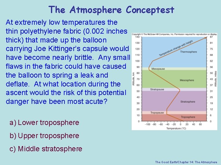 The Atmosphere Conceptest At extremely low temperatures the thin polyethylene fabric (0. 002 inches