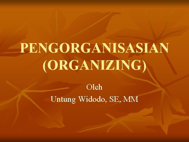 PENGORGANISASIAN (ORGANIZING) Oleh Untung Widodo, SE, MM 