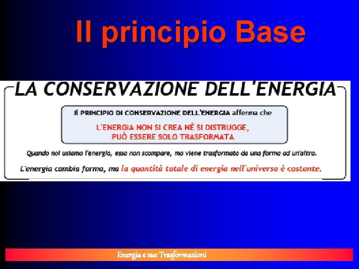 Il principio Base Energia e sue Trasformazioni 