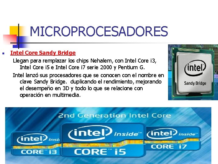 MICROPROCESADORES n Intel Core Sandy Bridge Llegan para remplazar los chips Nehalem, con Intel