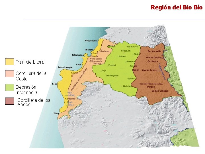 Región del Bio Bío Planicie Litoral Cordillera de la Costa Depresión Intermedia Cordillera de