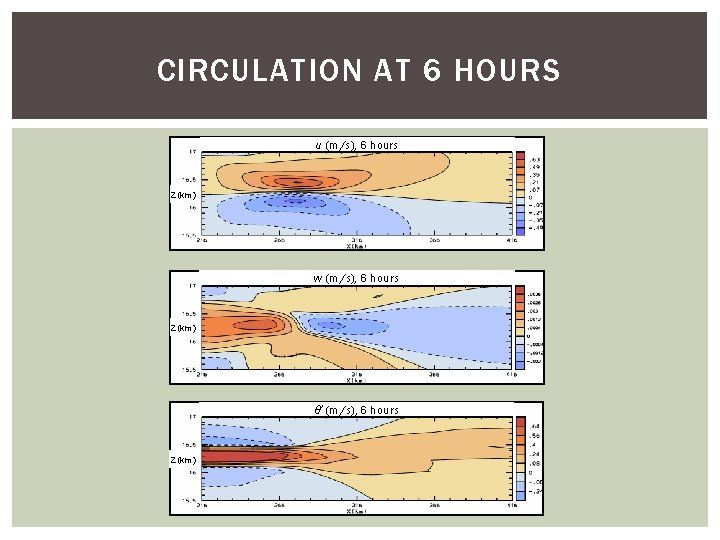 CIRCULATION AT 6 HOURS u (m/s), 6 hours Z (km) w (m/s), 6 hours