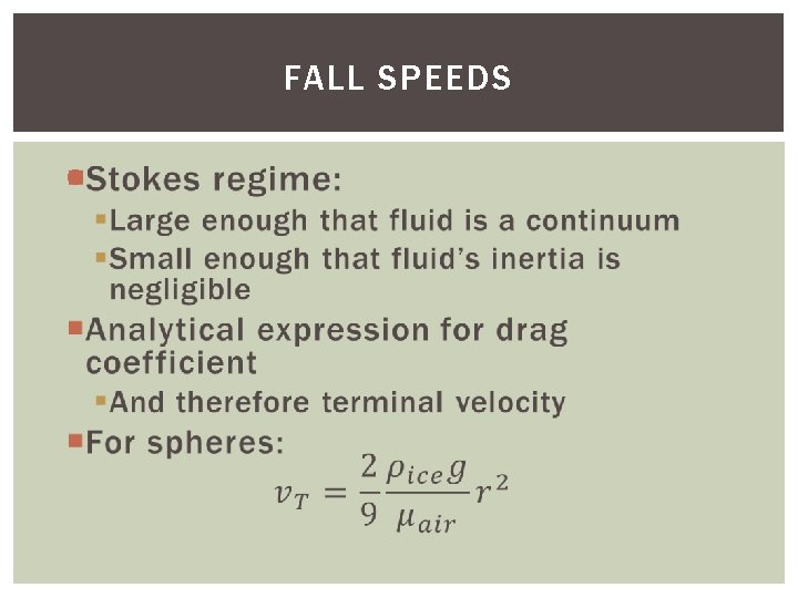 FALL SPEEDS 