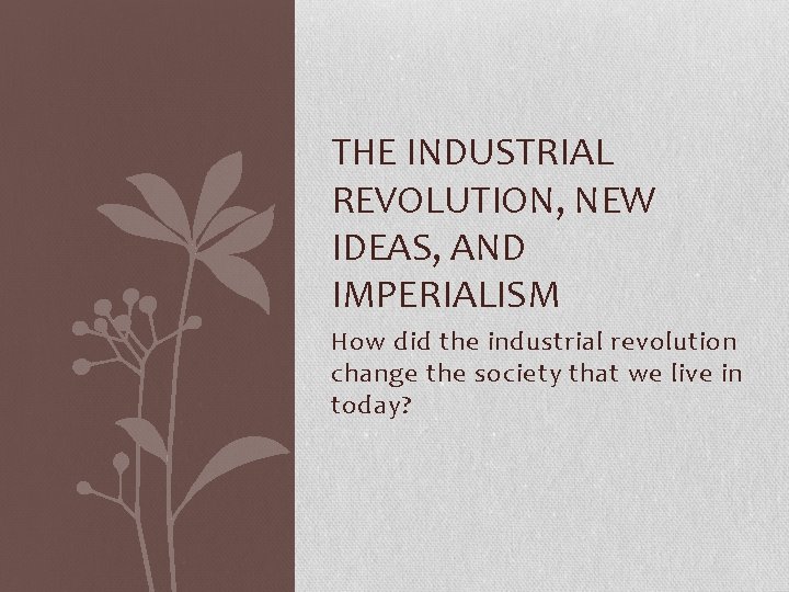 THE INDUSTRIAL REVOLUTION, NEW IDEAS, AND IMPERIALISM How did the industrial revolution change the