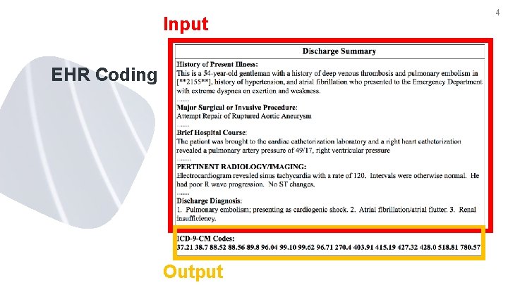 Input EHR Coding Output 4 