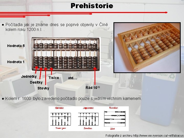 Prehistorie Počítadla jak je známe dnes se poprvé objevily v Číně kolem roku 1200