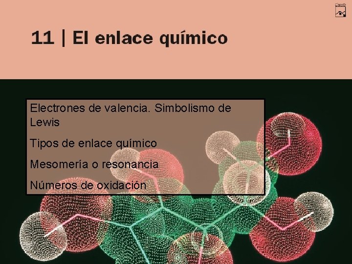 Electrones de valencia. Simbolismo de Lewis Tipos de enlace químico Mesomería o resonancia Números