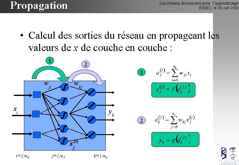 Propagation Les réseaux de neurones pour l’apprentissage ESSEC, le 28 Juin 2002 • Calcul