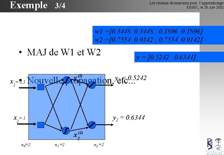 Exemple 3/4 Les réseaux de neurones pour l’apprentissage ESSEC, le 28 Juin 2002 w
