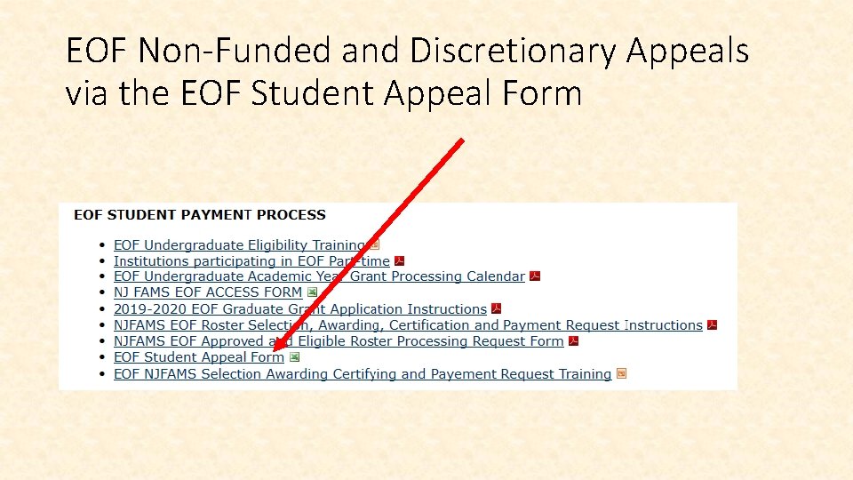 EOF Non-Funded and Discretionary Appeals via the EOF Student Appeal Form 