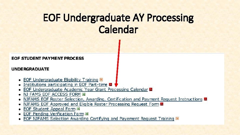 EOF Undergraduate AY Processing Calendar EOF Undergraduate AY Processing Calendar