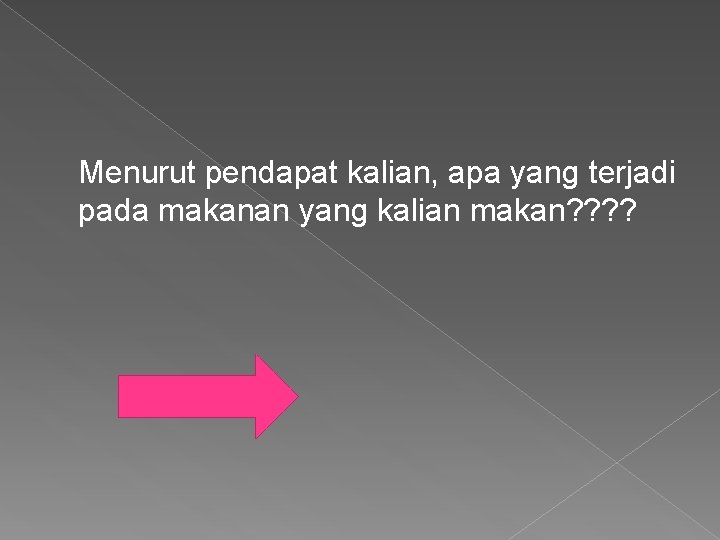 Menurut pendapat kalian, apa yang terjadi pada makanan yang kalian makan? ? 